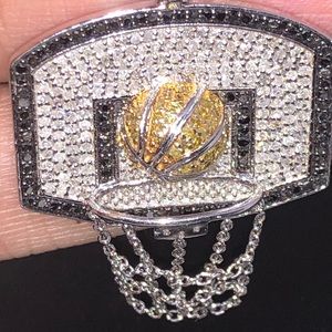 REAL DIAMOND White gold basketball pendant not CZ